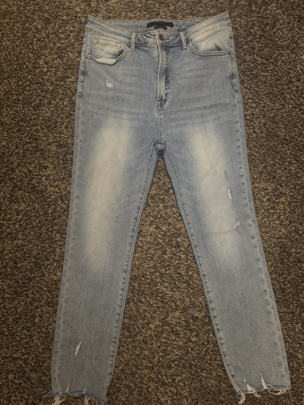 Risen Jeans. Light Blue Women's High-Rise Distressed Jeans